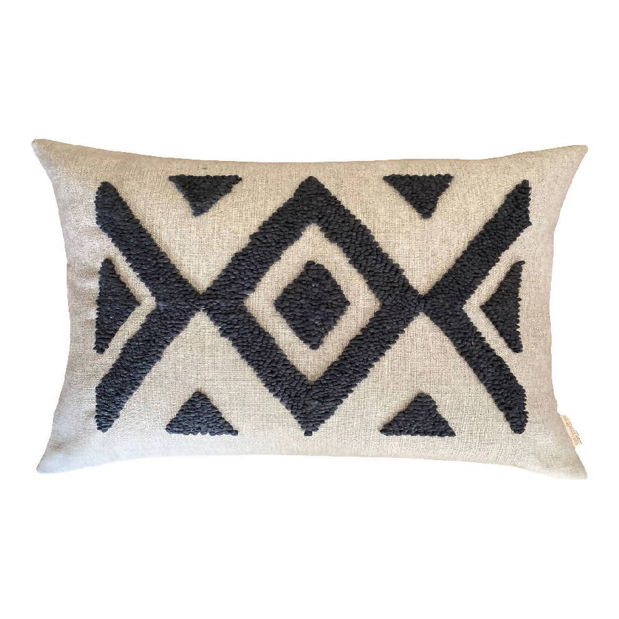 Ndebele Lumbar Pillow -  Charcoal on Natural