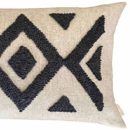 Ndebele Lumbar Pillow -  Charcoal on Natural